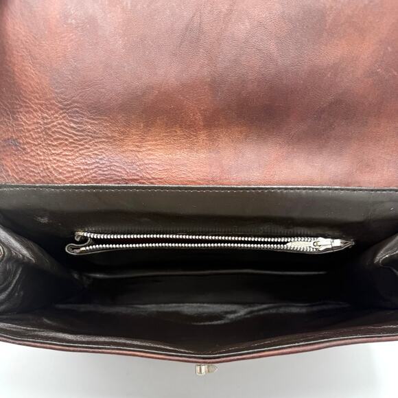 Vintage 60s Taurus Brown Leather Clutch Bag w/ Red Enamel Clasp Mod Purse - Picture 11 of 16